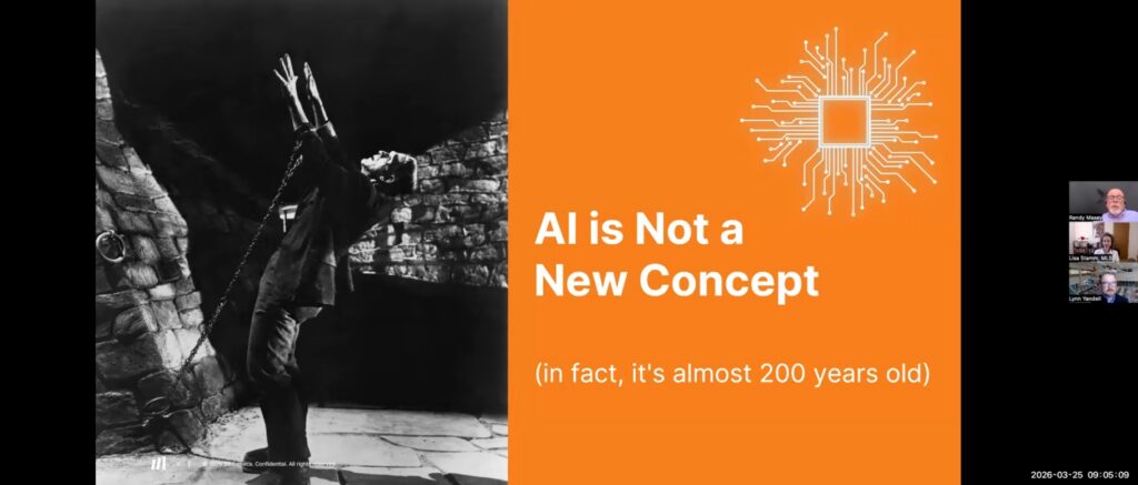 Presentation slide explaining what artificial intelligence means in the context of library systems and operations