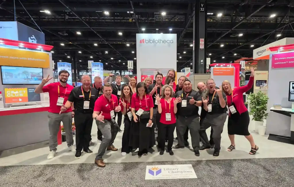 The Bibliotheca team gathers at Booth 1818 during ALA 2026 in Chicago