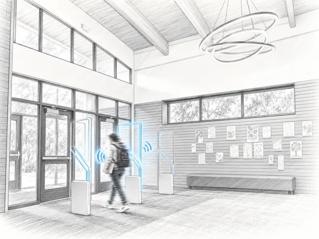RFID security gates identifying a library item that triggered an alarm
