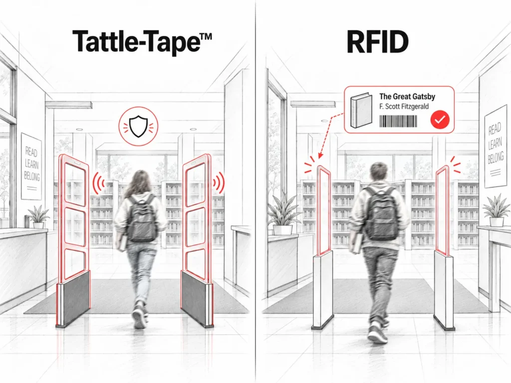Comparison of Tattle-Tape electromagnetic security gates and RFID library security gates