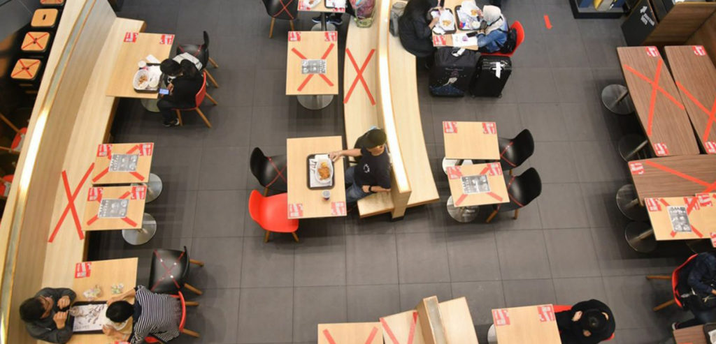 Birdseye view of eating area with restricted areas