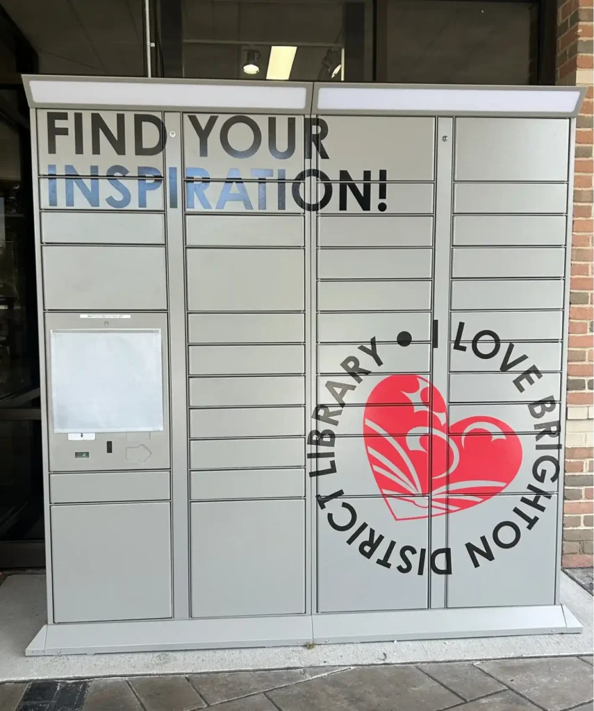 Branded remoteLocker outside Brighton District Library