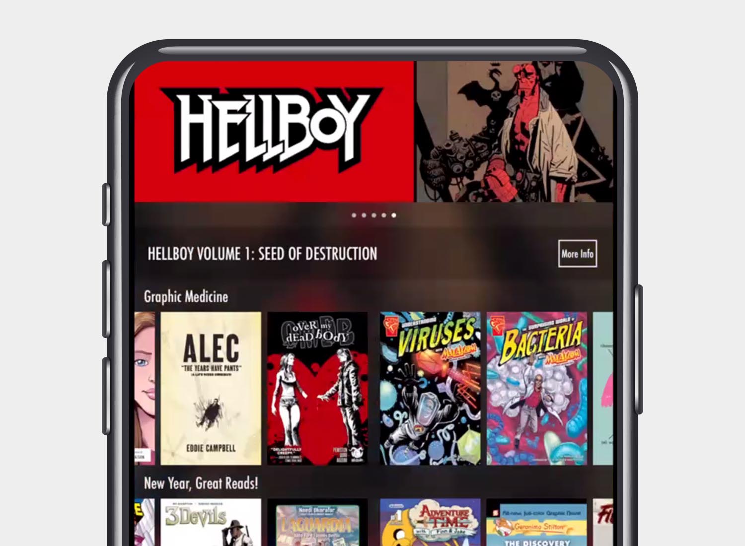 Browsing graphic novels on smartphone app