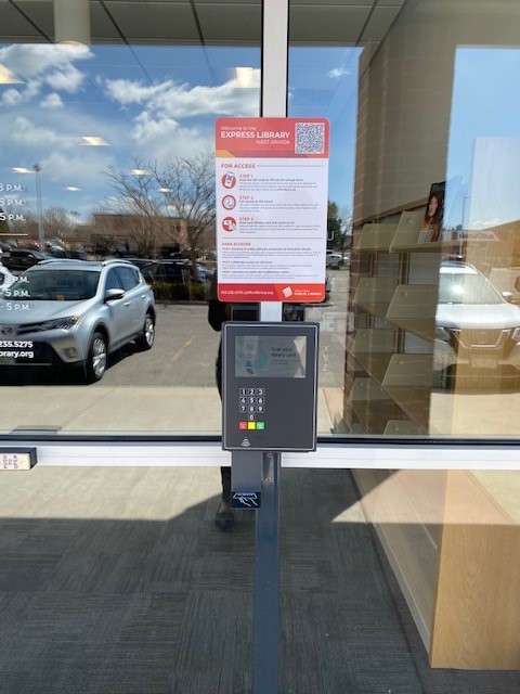 open+ entry panel controlling access to Jefferson County Public Library Express Library