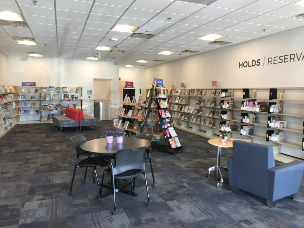 Interior of Jefferson County Public Library Express Library showing self-service layout, shelving, and technology-enabled spaces