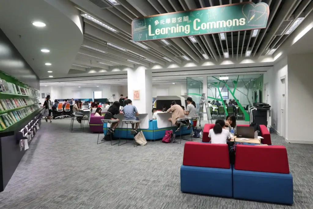 Students studying and collaborating in the HKMU Library learning commons