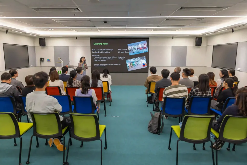 Audience attending a presentation in the HKMU Library learning commons