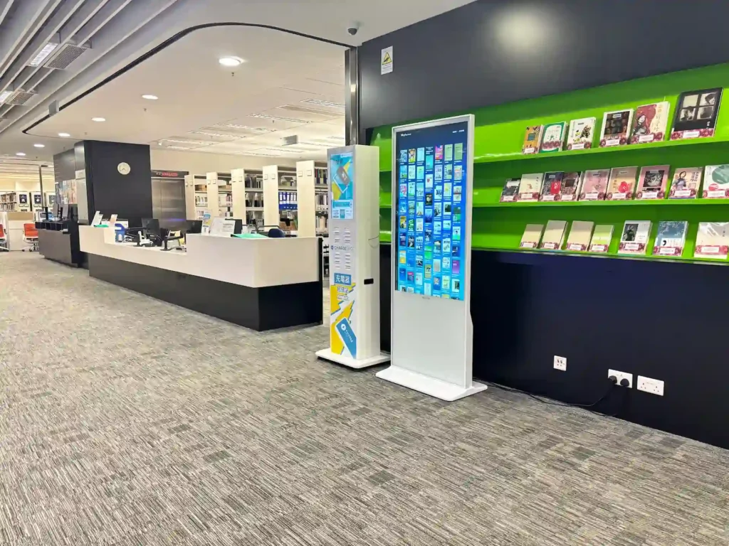 Service counter and self-service area inside HKMU Library