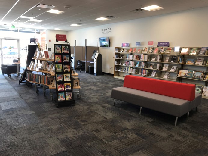 Interior view of Jefferson County Public Library Express Library facing the front entrance