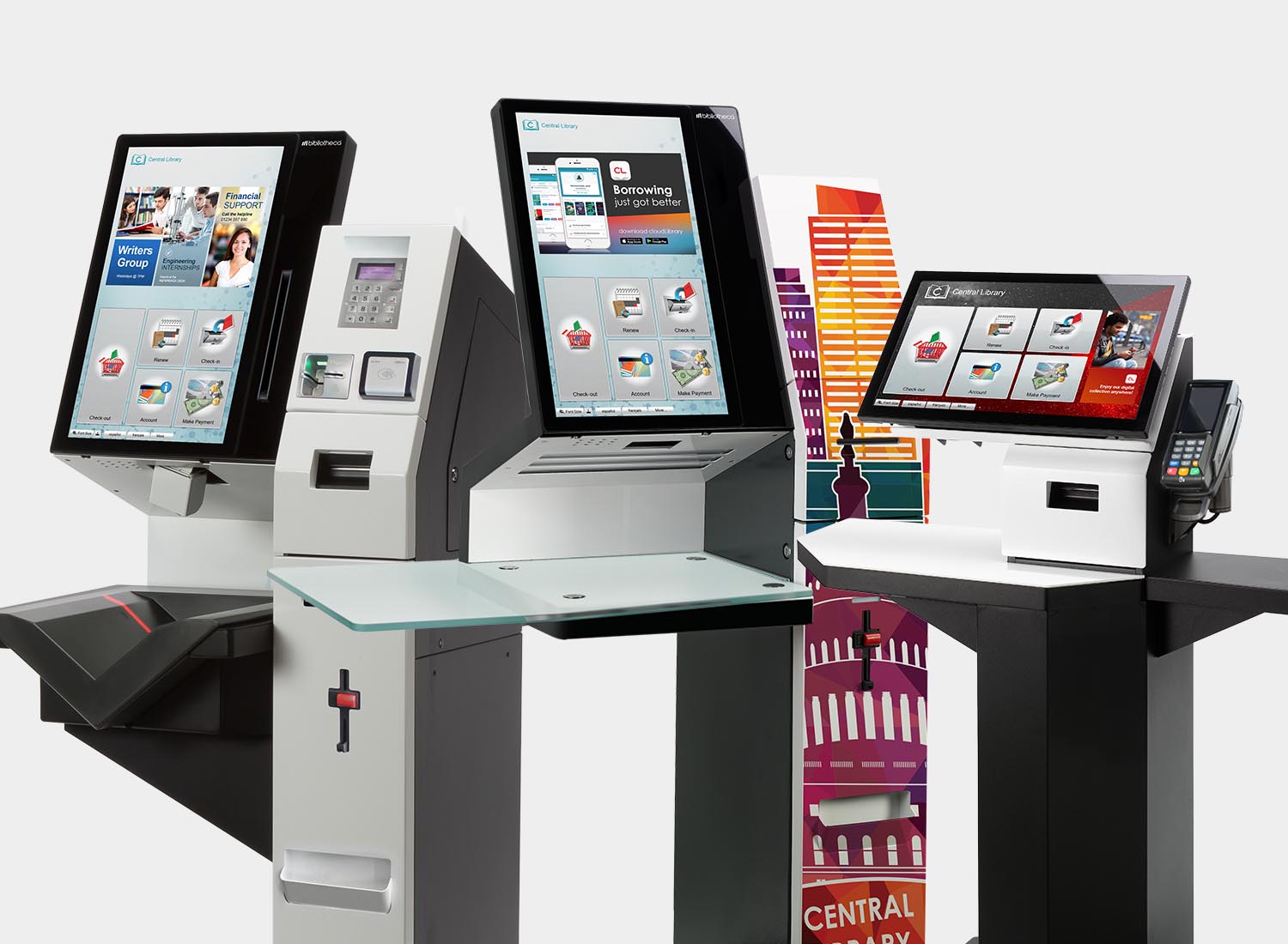 Variety of library self service kiosks