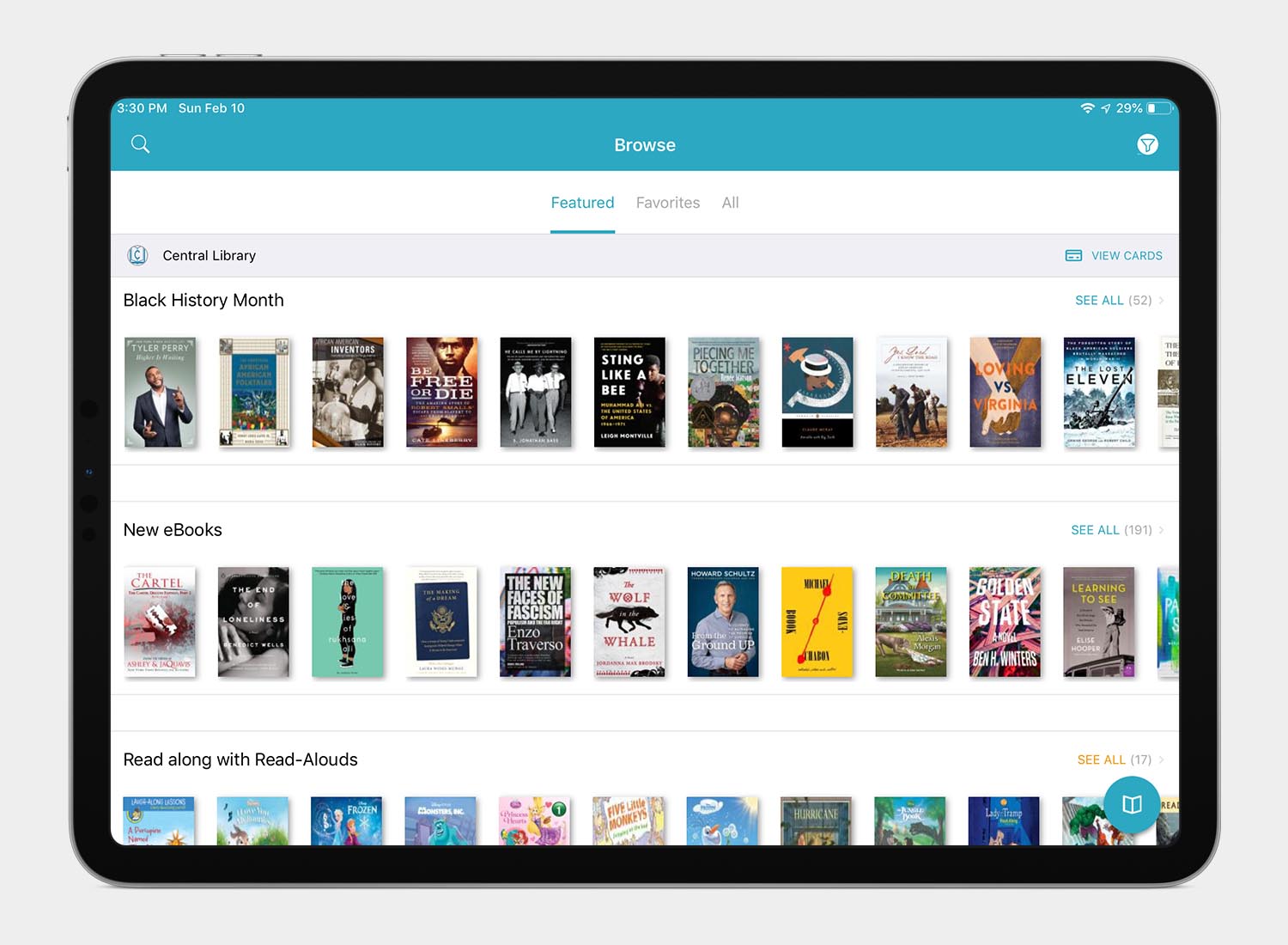 View of content available on the cloudLibrary app