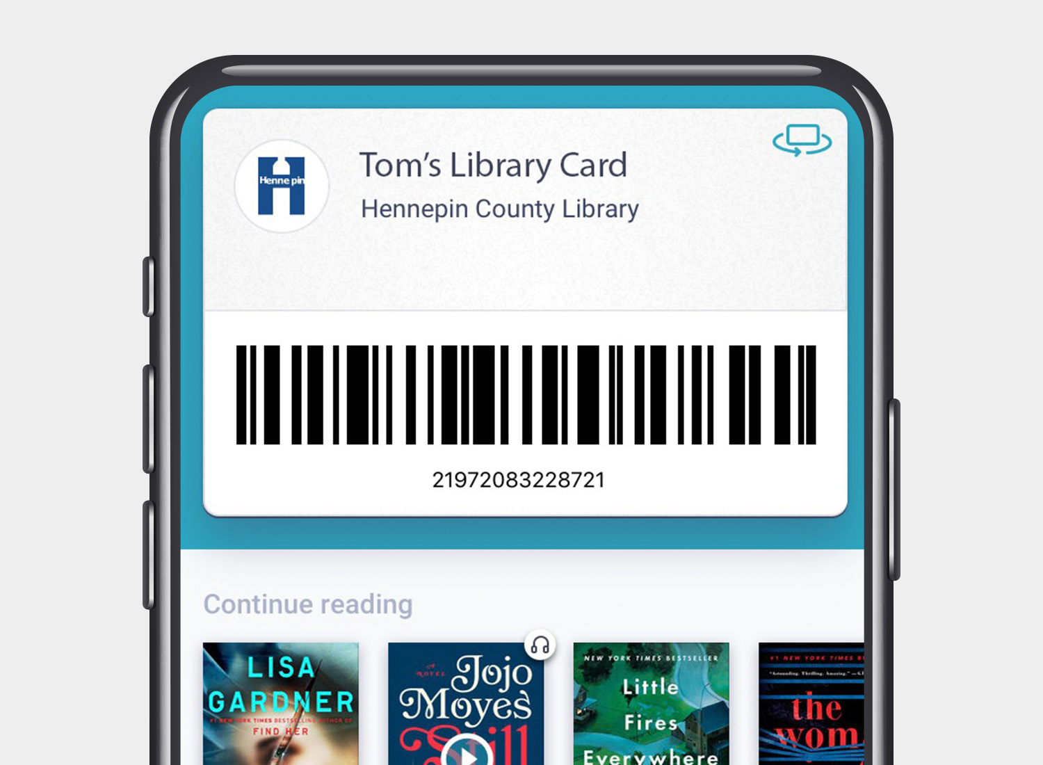 Virtual library card in smartphone app