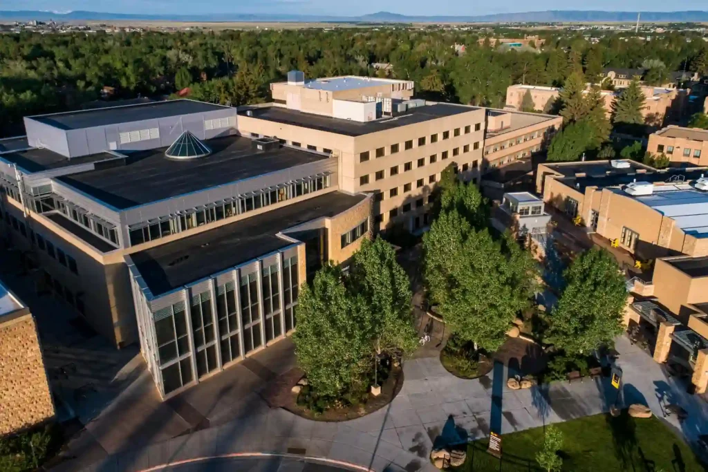 Aerial view of William Robertson Coe Library at the University of Wyoming