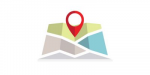 Illustration of a wayfinding map with a location pin, symbolizing digital navigation tools for libraries.