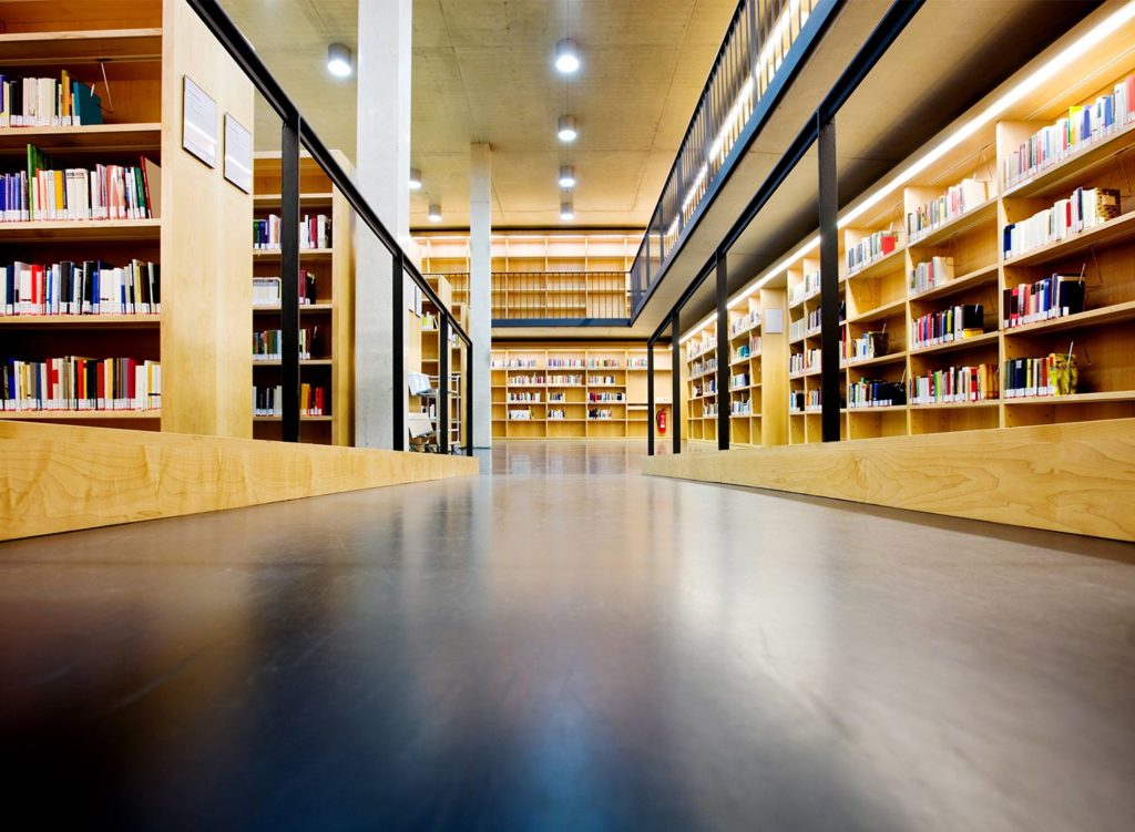 walkway through library space