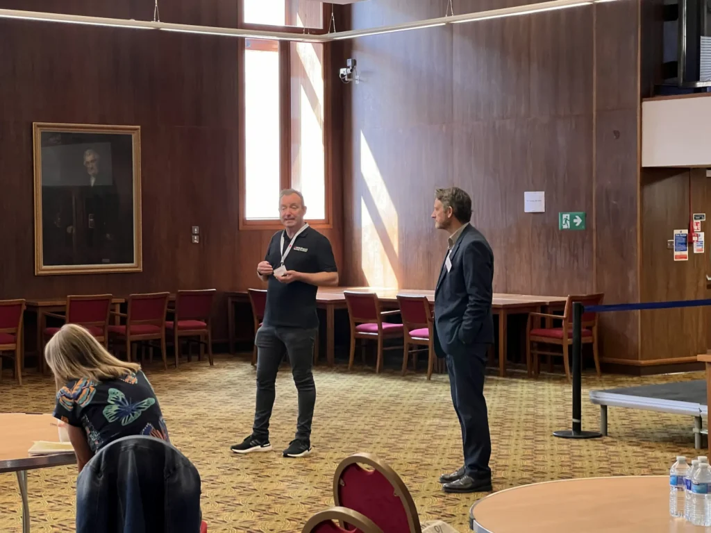 Aidan from Bibliotheca and a speaker leading an Idea Lab session during the Scotland Roadshow with library professionals in Glasgow.