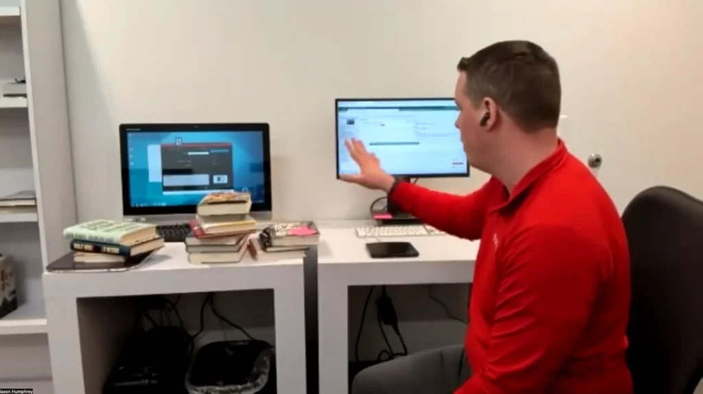 Mason Humphrey demonstrating stack checkout with the Bibliotheca RFID integration for Koha