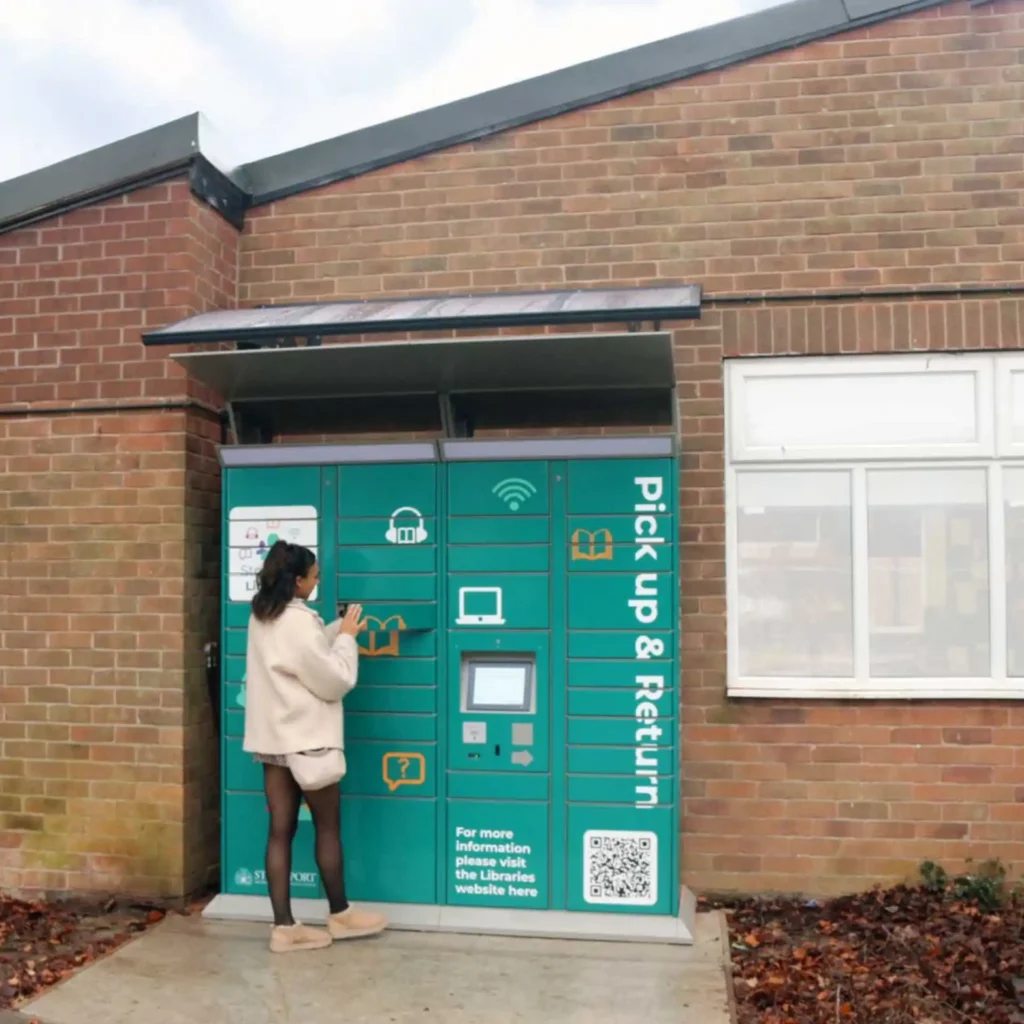 Patron using the remoteLocker outdoor at Marple Library in Stockport
