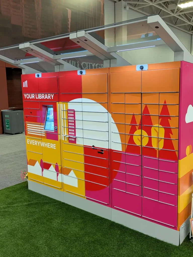 remoteLocker+ holds pickup locker installed outside a library with integrated touchscreen interface