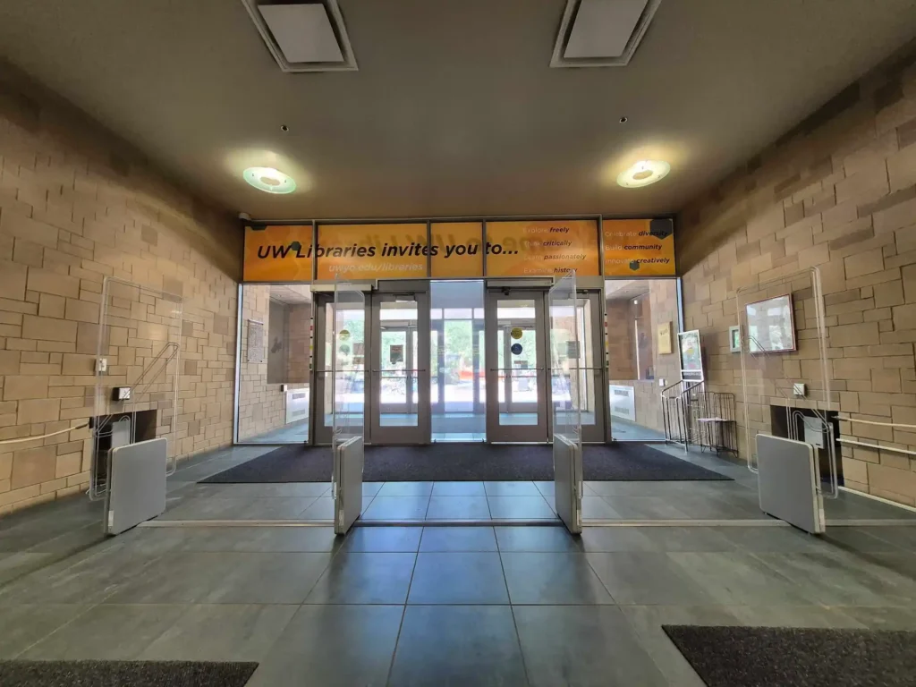 RFID security gates at the entrance to University of Wyoming Libraries