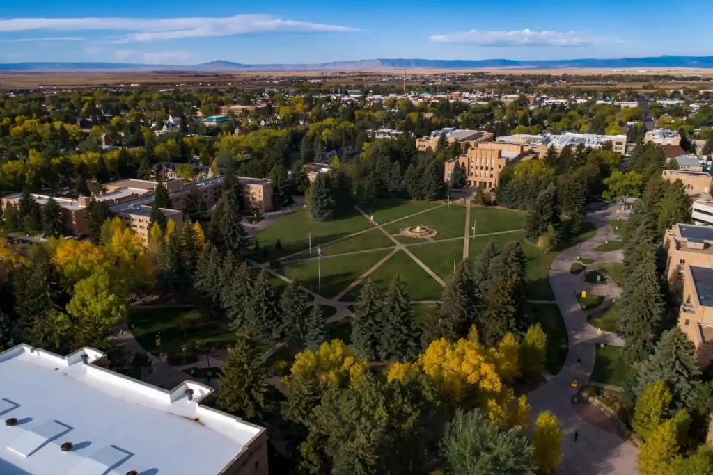 Aerial view of the University of Wyoming campus in Laramie