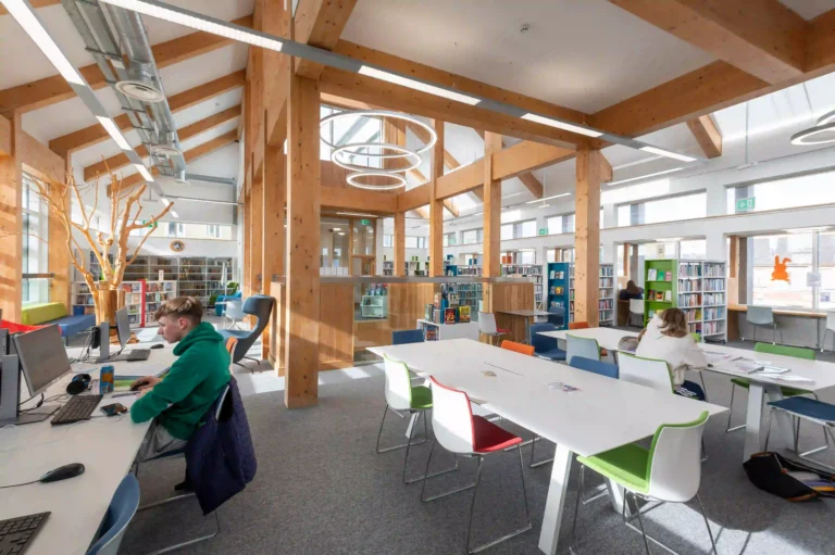 Extending Access, Strengthening Community: The Edgeworthstown Library Story 2 Modern study area inside Edgeworthstown Library, County Longford, Ireland, with flexible seating and bright spaces for independent learning.